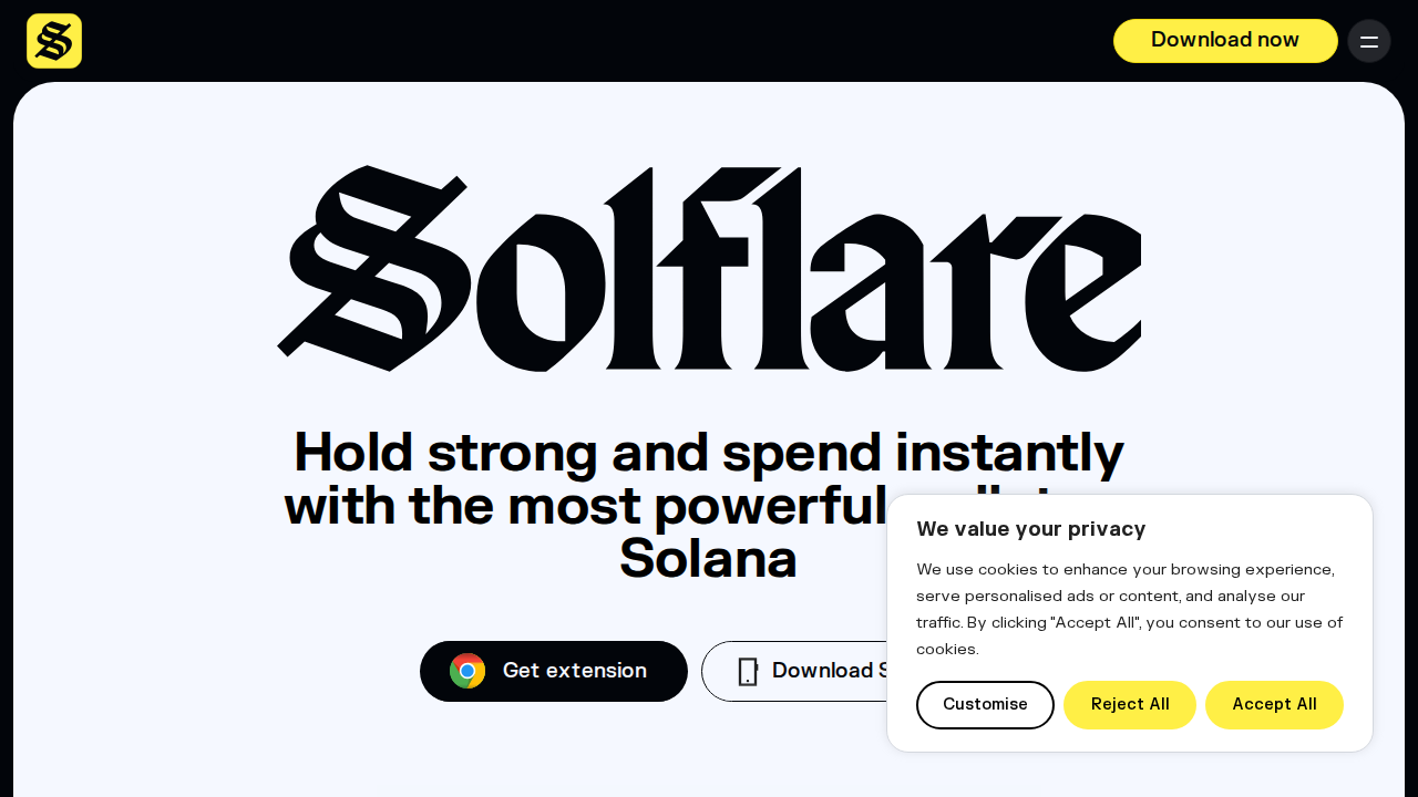Screenshot solflare homepage